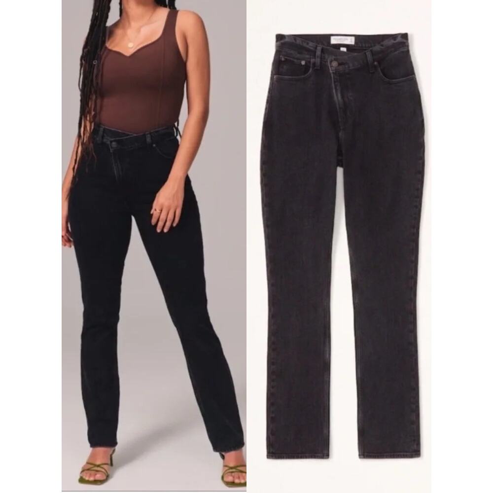 ABERCROMBIE & FITCH 90's Slim Straight Ultra High-Rise Jean Criss Cross 23 LONG